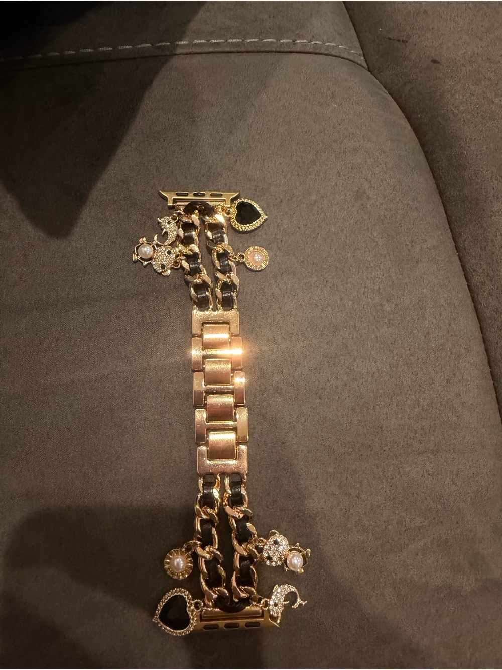 Gold and Black Charm band with Crystal Accents for Women 38-49mm